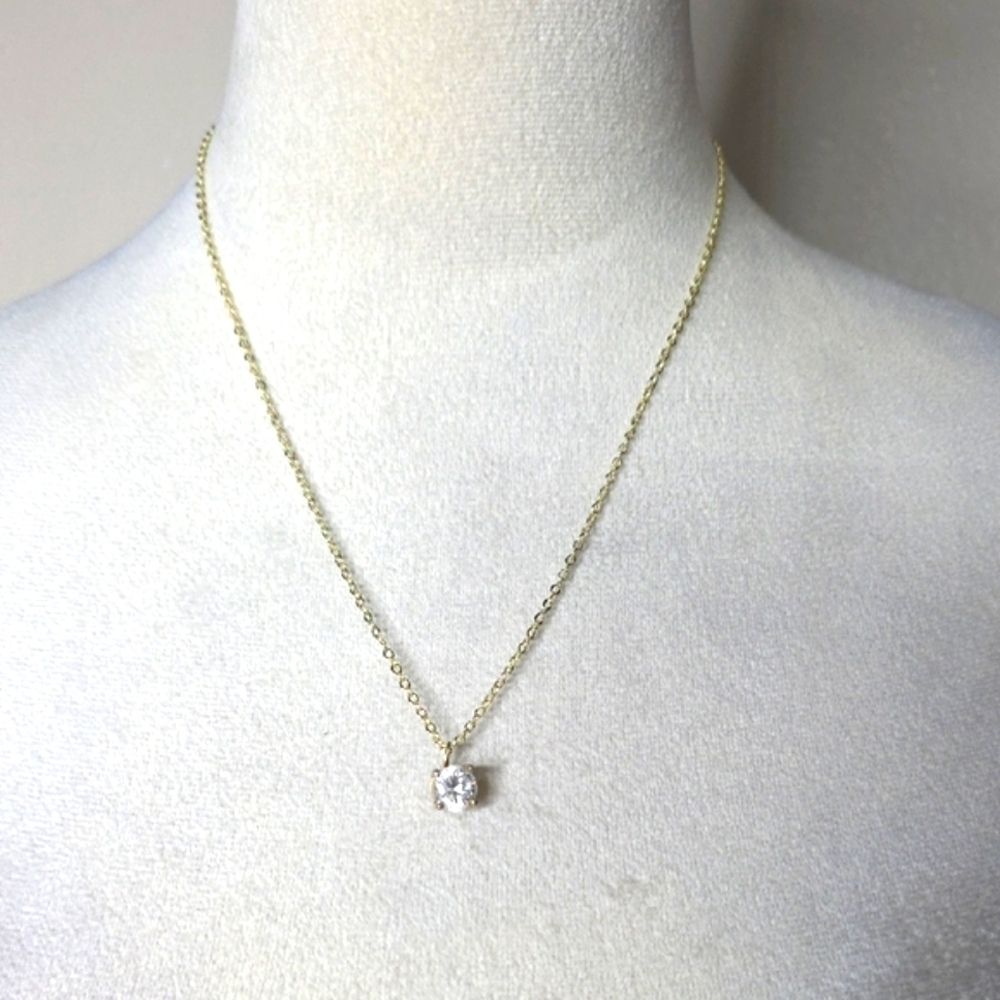 3 CT Cubic Zirconia With Gold & White 19" Necklace with Clear Pendant
